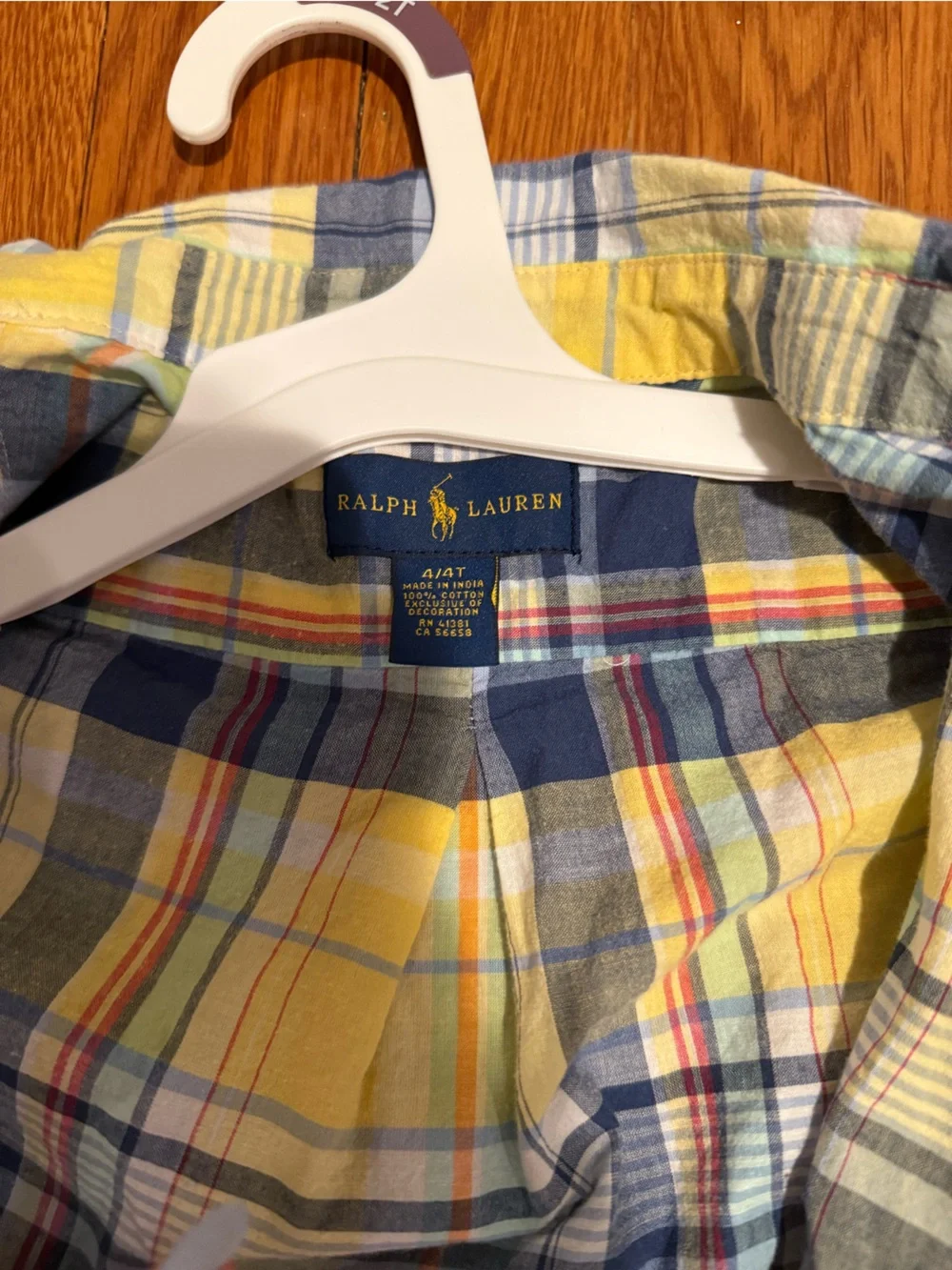 Ralph Lauren Yellow & Navy Plaid Short Sleeve Button-Up Shirt
